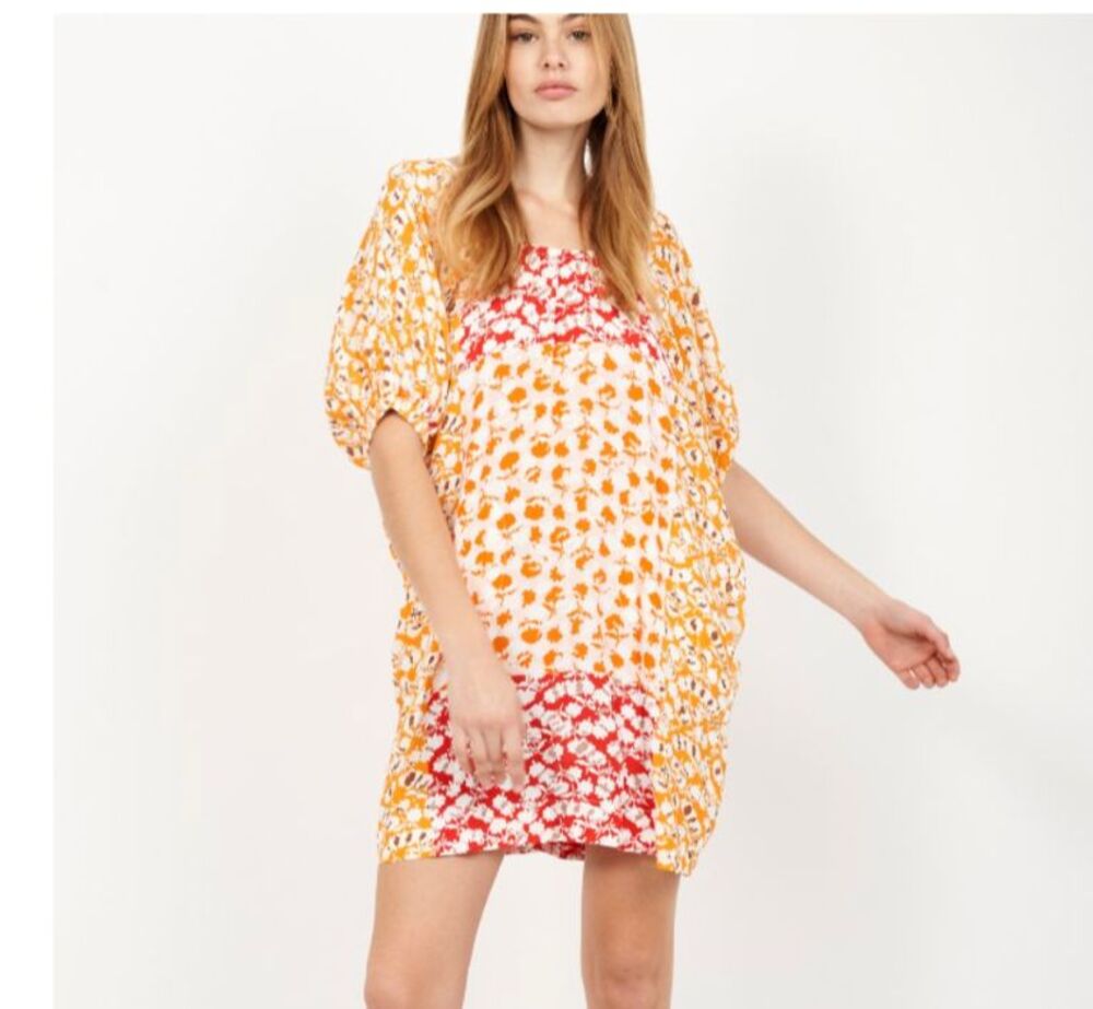joie Lidia Dress Flame Orange Multi M Dopamine Dressing Boho Electric Graduation